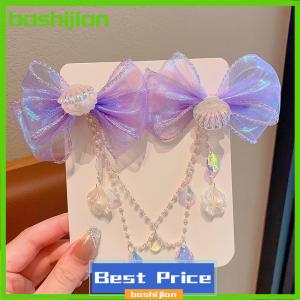 bashijian Cartoon Girls Hair Clip Children Mermaid Princess Fringe Pink Purple Bow Forehead Chain Hairpin Fairy Earhook Accessories