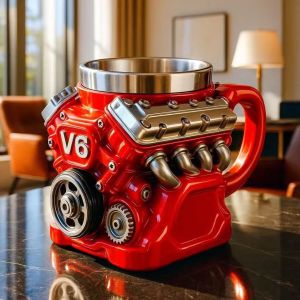 🚀Trendy Gift Idea🚀 Retro V8 Engine Mugs Thermal Coffee Cups/Car Enthusiast Decor/Office Home Vintage Drinkware Automotive Culture Airplane Metal Design