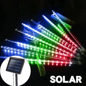 T-ORAS 8 Tubes Meteor Shower LED String Lights Waterproof Solar Powered for Garden Christmas Tree Decoration