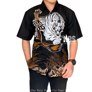 KEMEJA BATIK PRIA LAPIS FURING LENGAN PANJANG MOTIF MACAN NOGOSOSRO BAHAN KATUN PRIMISSIMA