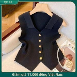 QK FA ✨ Pháp khí v-cổ đơn ngực không tay mỏng dệt kim vest cho phụ nữ