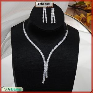 Follow Get New[Bloom Z] 2Pcs Simple Geometric Zircon Necklace Earrings Kit For Women Wedding Bride Jewelry Set Accessories Gift