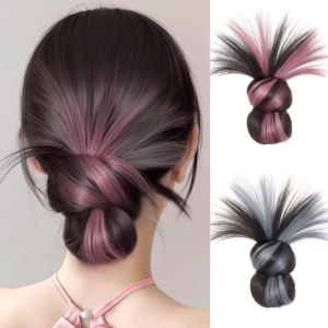 VCH Synthetic Flower Bun Head Wig Highlight Claw Clip False Hair Pieces Hair Accessories Fluffy Messy Curly Chignon Women