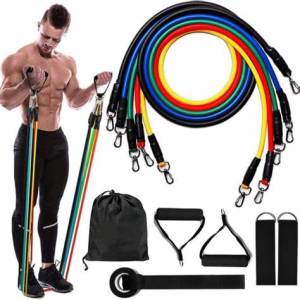 [LOCAL SG SELLER 3 Days Delivery]11Pcs Resistance band come with handle / Yoga Fitness Home elestic band gym Kit pull Rope gym Equipment  / Resistance loop band/ home gym/ Multifuction Pull Rope/ Resistance trainig band/ Pull Rope workout /Rubber band gym