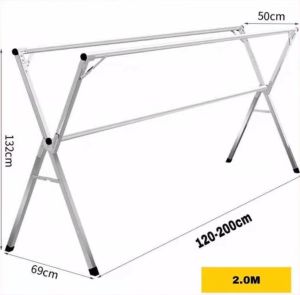 Folding Clothes Hanger - Stainless Steel Garment Rack 2m - Adjustable and Foldable Space Saving Laundry Drying