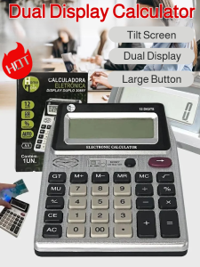 双面屏桌面计算器Desktop Specialized Computer Accounting Calculator Dual Display Calculator Desktop Calculator Office Calculator Large Button Financial Calculator Dual Power Business Calculator 12 Digit Display Tilt Screen