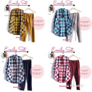 BISA COD Setelan Kemeja Tunik Motif Kotak Dan Celana Panjang Perempuan Dewasa Emily Set_Ti Amo