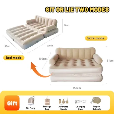 Kiumo Folding Inflatable Sofa Bed Lazy Mattres Outdoor Camping Flocking Portable Beds Double Single