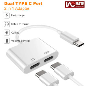 USB C to 3.5mm Headphone and Charger Adapter Dual TYPE C 2 in 1 USB C to Aux Audio Jack with Fast Charging Dongle Cable Cord