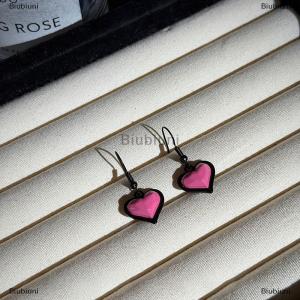 [COD] Biubiuni Xu hướng thời trang Mới Màu Hồng Trái Tim Mặt dây chuyền bông tai cho phụ nữ ear Hooks trang sức Wedding party Quà Tặng