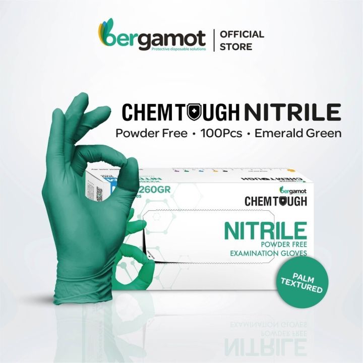 BERGAMOT X2260GR ChemTough Nitrile Non-Powder Emerald Green XL