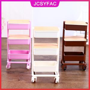 JCSYFAC Xe đẩy nhà búp bê 1:12 có kệ đựng bánh xe có bánh xe đồ chơi trang trí nội thất