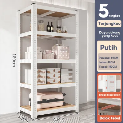 Rak Besi Siku 5 Susun Heavy Duty Rak Penyimpanan Gudang Serbaguna Kokoh untuk Rumah Dapur Toko Supermarket
