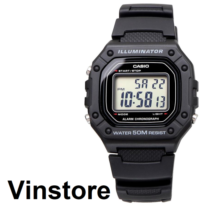 [Vinstore] Casio W-218H Black Resin Digital Men Teen Watch W