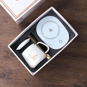 [SG Local Stock]Heating Electric Mug Gift Set With Cover Spoon Warmer Cup Pad Office Milk Tea Water