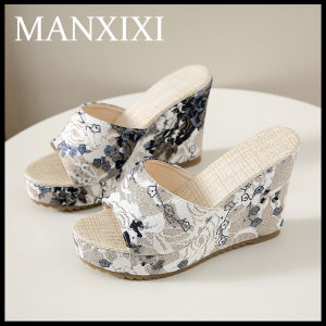 MANXIXI Thời Trang Phụ Nữ 3.93 Inches Cao Gót Hoa Đẹp Mô Hình Dép Nêm (Kích Thước 35-42)