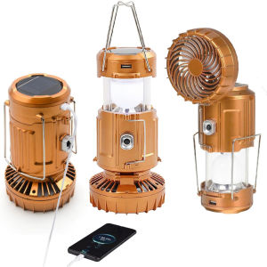 Camping Solar Light With Fan Emergency Lighting Outdoor Portable Chargeable Tent Lamp for Travel BBQ Fishing