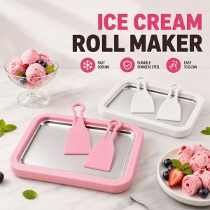 Wonderful Days Ice Cream Roll Maker Pan Instant Frozen Yogurt Sorbet Tray No Electric Stainless Steel With Spatulas