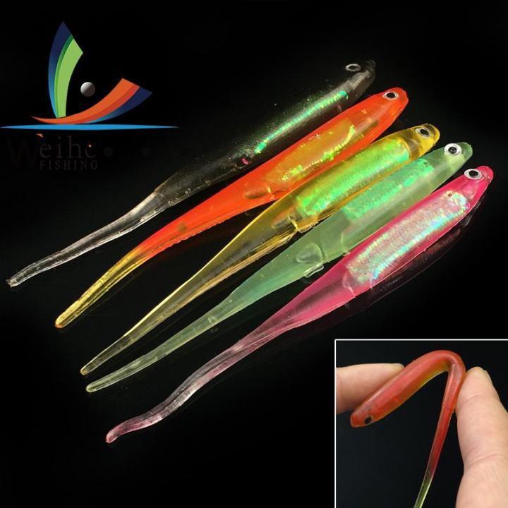 5pcs 10cm Rainbow Soft Fishing Lure Needle Tail Silicone Aluminum Soft Bait  Built-in Aluminum Foil Fishing Baits