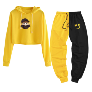 Setelan Crop Wanita Terbaru Kekinian / Setelan Crop Top Dan Jogger Sablon Digitial Motif Little Jungkok
