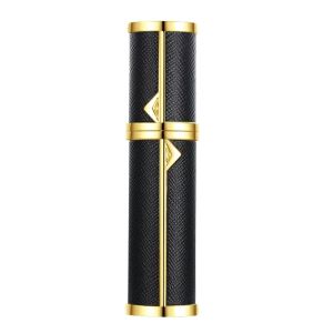 ABTravel 5ml Perfume Atomizer Bottom-Pressed Refillable Perfume Bottle Reusable Spray Dispenser Travel Mini Leather Design Gold Trim Aluminum Alloy Perfume Dispenser(PLS)