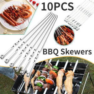 [selected][COD]10PCS Stainless Steel Barbecue Skewer Reusable BBQ Needle Stick  Outdoor Camping Barbecue Tools