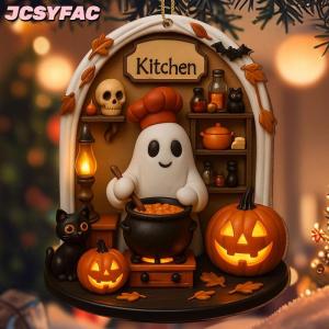 JCSYFAC Dễ Thương Đọc Ma Halloween Ma Đồ Trang Trí 2D Phẳng Acrylic Mặt Dây Chuyền Halloween Treo Trang Trí Nội Thất