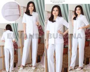 Blazer Wanita Baju Kerja Kantor Seragam Perawat Bidan Dokter PDH PNS Pemda Dinas Guru ASN Wanita Setelan Rok Pendek Celana Panjang kode 7006 warna Putih