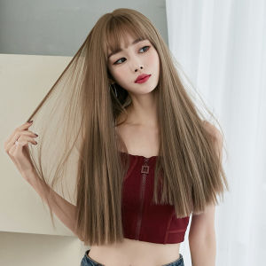 Washable Wig for Women Human Hair True Hair Female Full Headgear Black Long Straight Hair Natural Air Bangs Whole Top Hair Realistic Wig for Womens Favorite Daily Wear Hairstyle