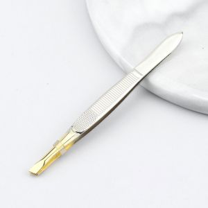 XYAX(XUNJIE) Slant Tip Eyebrow Trimming Tweezers Stainless Steel Flat Tip Eye Brow Clips Professional Plucking Eyelash Curler Women