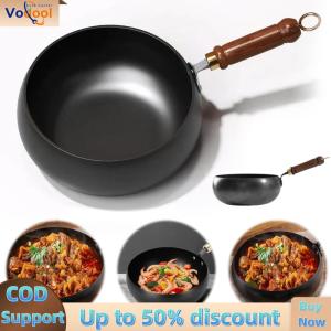 【Vodool Auto Center】 Belly Shape Non-Stick Cooking Pan Anti Scald Handle Saute Pan Multifunctional Flat Frying Pot 9.4 Inch for Gas Stove Induction