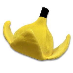 MKZ6053888 Three-Dimensional Design Banana Hat Soft Fabric Vibrant Yellow Fruit Headgear Playful Peel Detail Funny Hat Party Wear