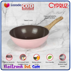Cypruz Pink Ceramic Fry Wok / Wajan Penggorengan Anti Lengket Kramik