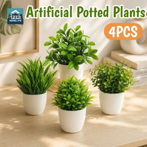 Mini Artificial Potted Plants 4PCS Fake Eucalyptus Greenery Bonsai for Home Office Living Room Decor