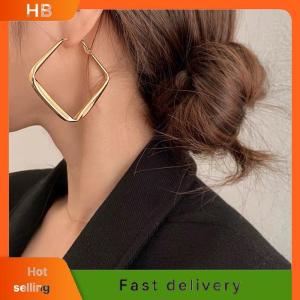HB Fashion Gold Color Big Square Hoop Earrings For Women Exaggerated Metal Geometric Irregular Circle Earrings Jewelry