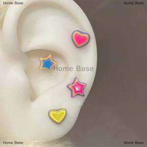 [COD] Home Base Colorful Star Annular Ear Bone Nail Stainless Steel Cute Love Heart Cross Earrings For Women Body Puncture Accessories