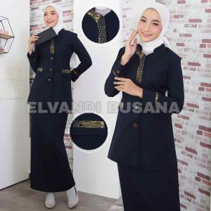 Blazer Wanita Baju Kerja Kantor Seragam PDH PNS Pemda Dinas Guru ASN Wanita Setelan Rok Span Celana Panjang Kode 7011 Warna Biru Dongker