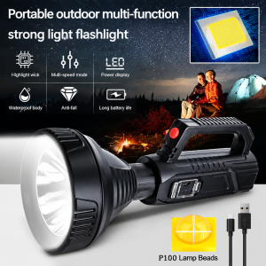 Portable P100 LED Torch with Battery Level Display USB Rechargeable Multi Mode Brightness and Water Resistant Body for Outdoor Use