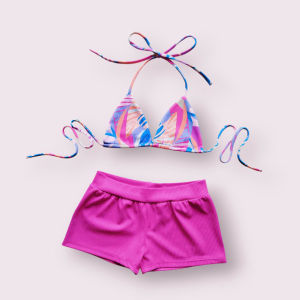 Bộ đồ bơi quần đùi kết hợp áo buộc dây cho bé gái áo tắm đi biển trẻ em