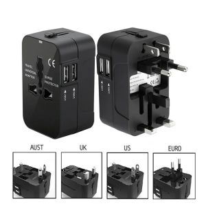 International Travel Power Adapter with Dual USB Ports Worldwide Charger for EU UK US AU Outlets All-in-One Wall Plug Converte