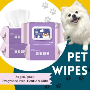 Pet  Wet Wipes MeiShiYu Multipurpose Grooming Wipes for Dogs&Cats Alcohol free (80pcs per pack)