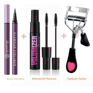 Beauty Waterproof Eye Makeup Set Waterproof Mascara + Eyelash Curler with comb + EYELINER