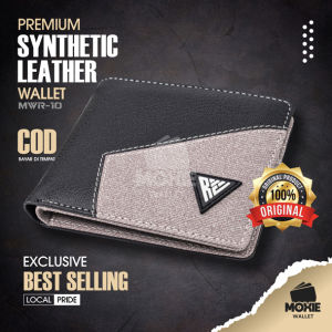 Dompet Lipat Pria Cowok Laki Laki Cowo Remaja Simple Keren Kekinian Synthetic Leather Wallet MWR10 Bahan Kulit Sintetis PU Premium Black Grey