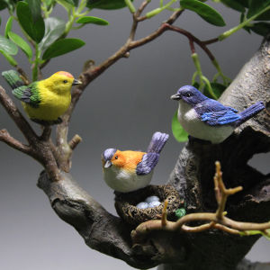 SG 3pcs/set Bird Resin Simulation Bird Bonsai Decoration with Micro Landscape Ornament