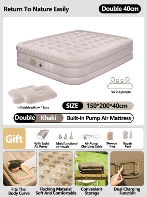 【SG STOCK】Outdoor Travel Air Camping Bed Self Inflating Camping Mattress With Built-in Air Pump Single Double Airbed 40cm