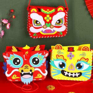 BEIBEI Non-woven Fabric DIY Lion Dance Bag Chinese Style House Decoracion DIY Dragon Bag Toy Handicrafts Lucky New Year Portable Handbag Spring Festival
