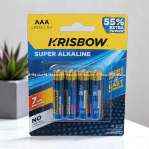 Krisbow AAA 4pcs Super Alkaline A A A Batrai Baterai Ukuran A3 Bettery Batre Kecil Untuk Remote Senter Kris Bow LR03 1.5V Kemasan Alkalin A.A.A