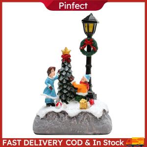 Glowing Christmas Village Resin Ornament with LED Light Christmas Village Houses Christmas Table Ornaments Christmas Miniature Resin House Ornament for Xmas Party Festive Decorations