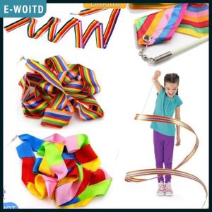 E-WOITD 4M Colorful Gym Dance Ribbon Rhythmic Girl Art Gymnastics Ballet Streamer Twirling Rod Rainbow Stick Sports Training