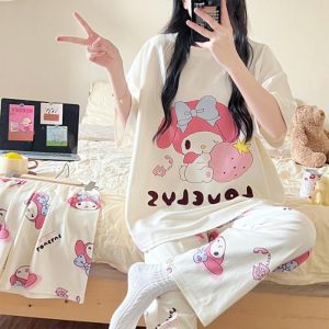 FGVDV My Melody/ Women Cartoon Pajamas Kit Anime /Snoopy/Duffy Melody Pajama Pants Adult Cute Short Sleeve T-shirt Cartoon Nightwear Set Women